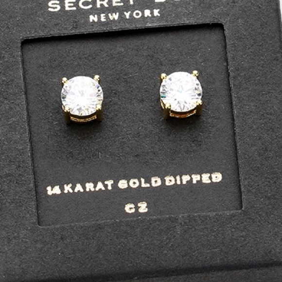 Jewelry - 14K Gold Dip CZ cubic zirconia Round Stud Earrings